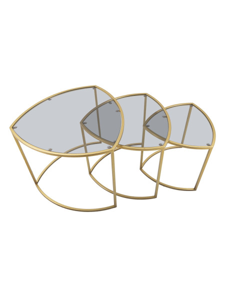 Table d'appoint moderne Triangulaire en Métal Doré Verre Triangle (Lot de 3) 