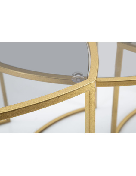 Table d'appoint moderne Triangulaire en Métal Doré Verre Triangle (Lot de 3) 