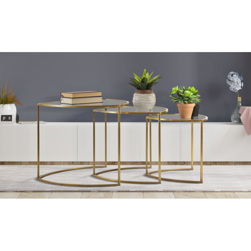 Table d'appoint moderne Triangulaire en Métal Doré Verre Triangle (Lot de 3) 