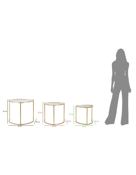 Table d'appoint moderne Triangulaire en Métal Doré Verre Triangle (Lot de 3) 