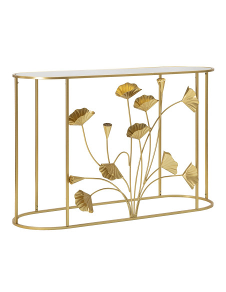 Console moderne Ovale en Métal Doré Miroir Motif fleurs Flow 