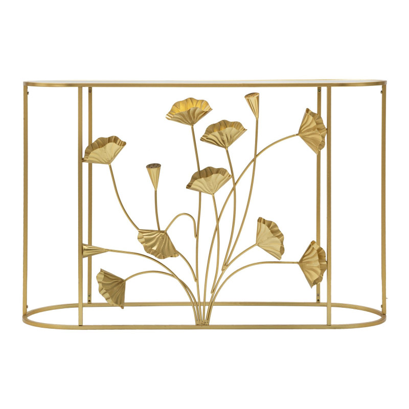 Console moderne Ovale en Métal Doré Miroir Motif fleurs Flow 