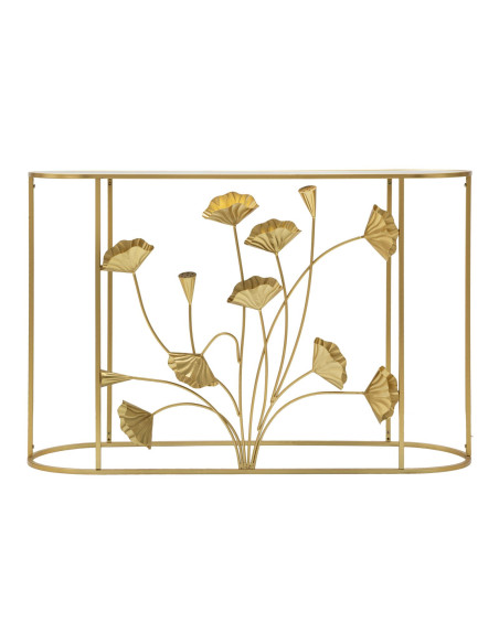 Console moderne Ovale en Métal Doré Miroir Motif fleurs Flow 