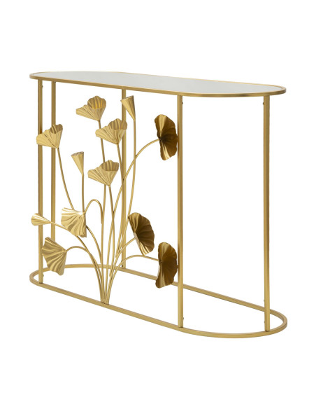 Console moderne Ovale en Métal Doré Miroir Motif fleurs Flow 