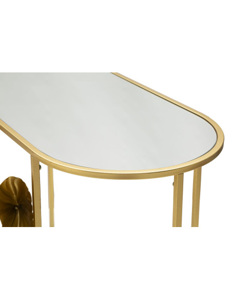 Console moderne Ovale en Métal Doré Miroir Motif fleurs Flow 