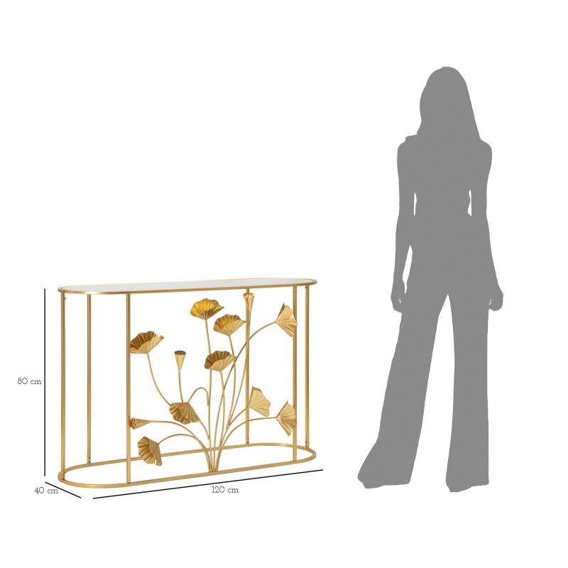 Console moderne Ovale en Métal Doré Miroir Motif fleurs Flow 