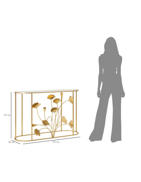 Console moderne Ovale en Métal Doré Miroir Motif fleurs Flow 