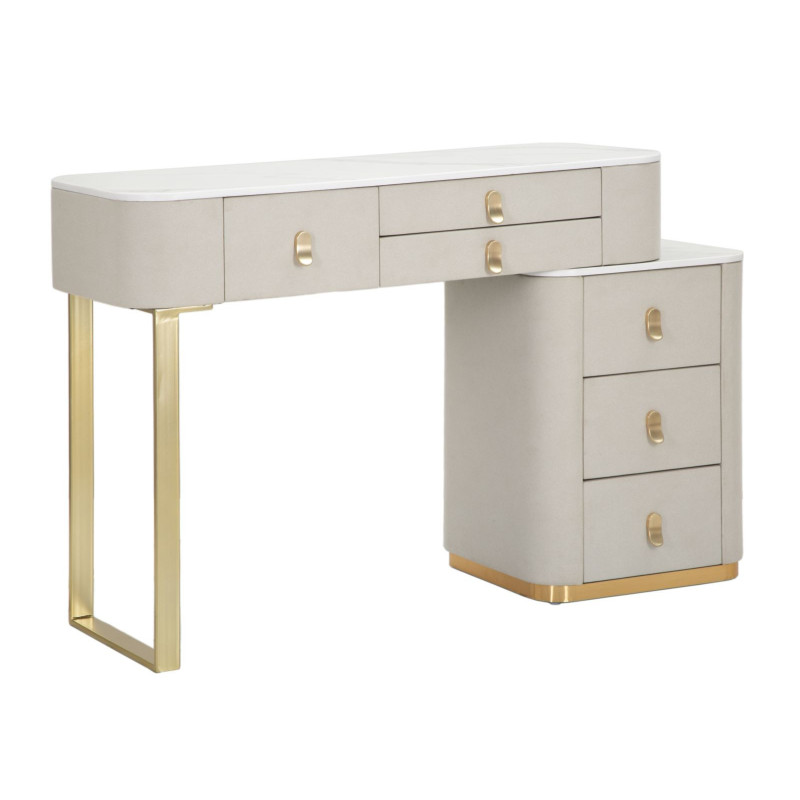 Bureau moderne 6 tiroirs en Velours Blanc crème Métal Doré Bois de pin Blanc Effet marbre Beauty Mauro Ferretti - 1