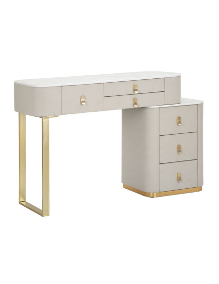 Bureau moderne 6 tiroirs en Velours Blanc crème Métal Doré Bois de pin Blanc Effet marbre Beauty Mauro Ferretti - 1