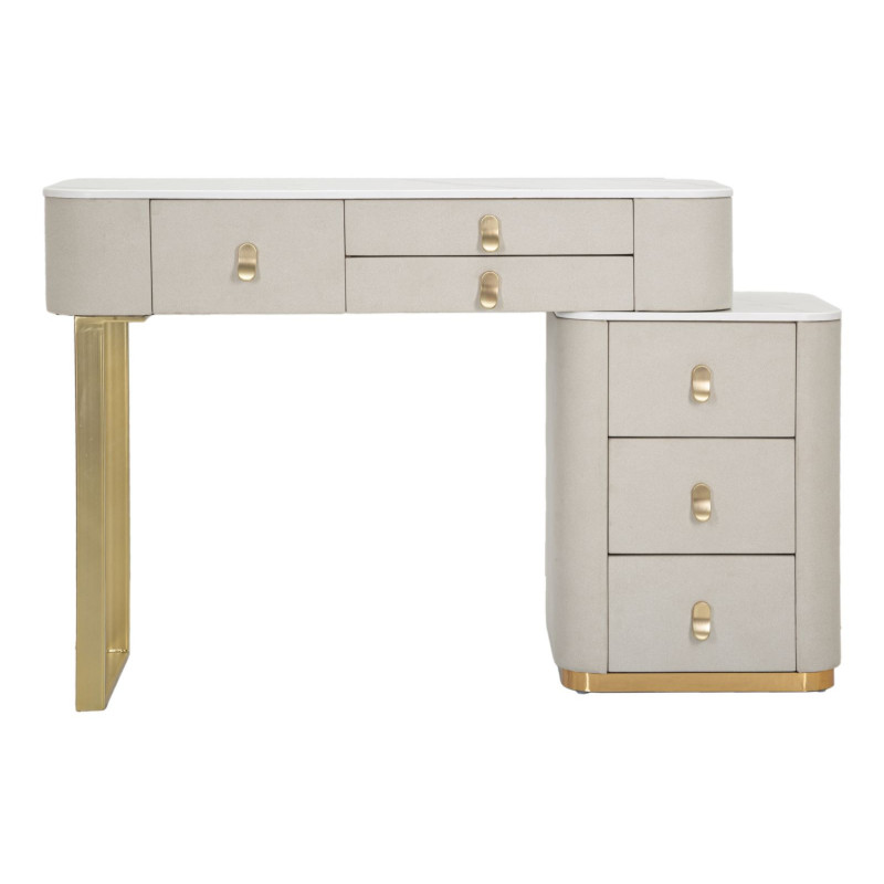 Bureau moderne 6 tiroirs en Velours Blanc crème Métal Doré Bois de pin Blanc Effet marbre Beauty Mauro Ferretti - 3