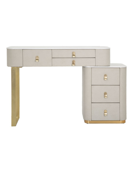 Bureau moderne 6 tiroirs en Velours Blanc crème Métal Doré Bois de pin Blanc Effet marbre Beauty Mauro Ferretti - 3