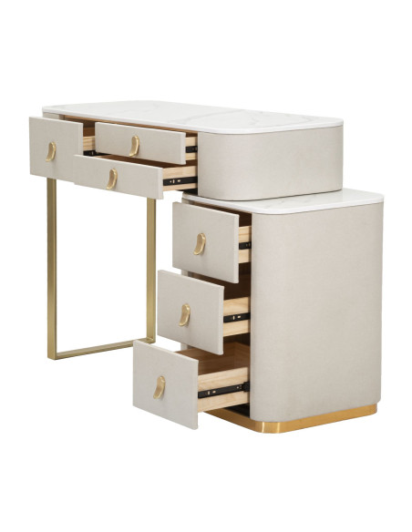 Bureau moderne 6 tiroirs en Velours Blanc crème Métal Doré Bois de pin Blanc Effet marbre Beauty Mauro Ferretti - 4