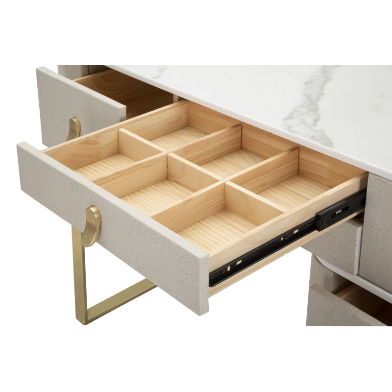 Bureau moderne 6 tiroirs en Velours Blanc crème Métal Doré Bois de pin Blanc Effet marbre Beauty Mauro Ferretti - 7