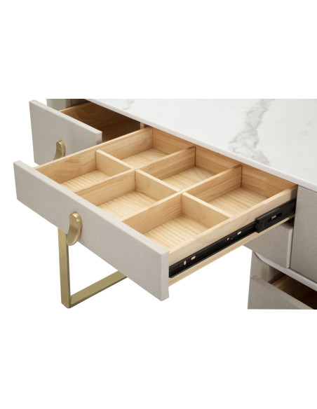 Bureau moderne 6 tiroirs en Velours Blanc crème Métal Doré Bois de pin Blanc Effet marbre Beauty Mauro Ferretti - 7