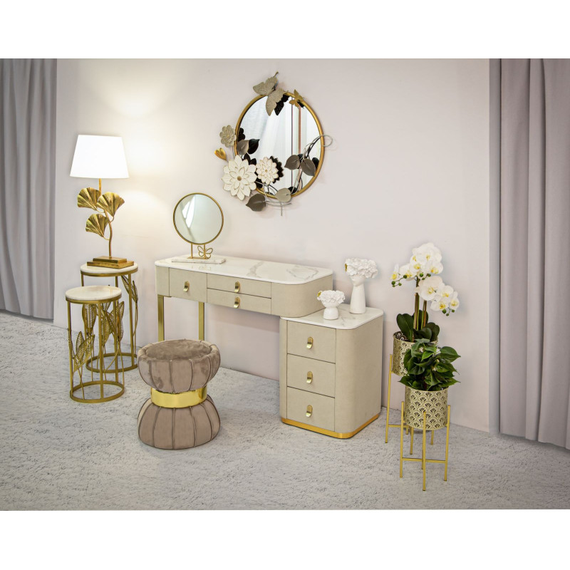 Bureau moderne 6 tiroirs en Velours Blanc crème Métal Doré Bois de pin Blanc Effet marbre Beauty Mauro Ferretti - 8