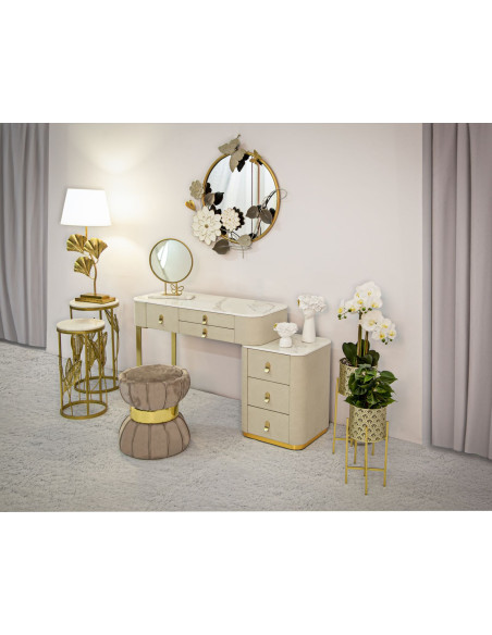 Bureau moderne 6 tiroirs en Velours Blanc crème Métal Doré Bois de pin Blanc Effet marbre Beauty Mauro Ferretti - 8