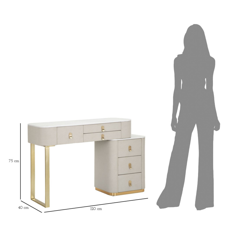Bureau moderne 6 tiroirs en Velours Blanc crème Métal Doré Bois de pin Blanc Effet marbre Beauty Mauro Ferretti - 9