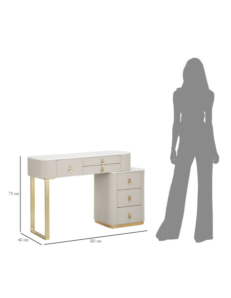 Bureau moderne 6 tiroirs en Velours Blanc crème Métal Doré Bois de pin Blanc Effet marbre Beauty Mauro Ferretti - 9