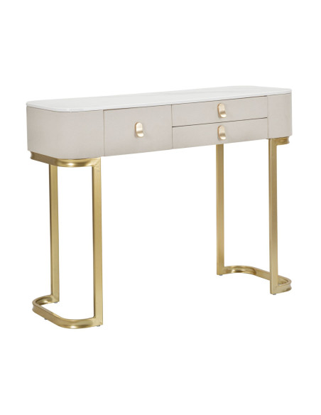 Console moderne Arrondie 3 tiroirs en Velours Blanc crème Métal Doré Bois de pin Blanc Effet marbre Beauty Mauro Ferretti - 1