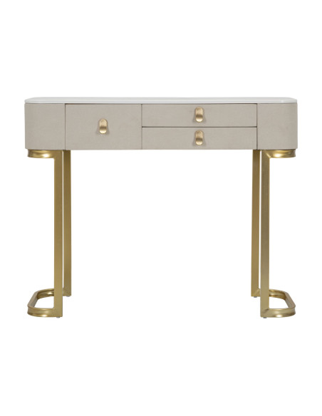 Console moderne Arrondie 3 tiroirs en Velours Blanc crème Métal Doré Bois de pin Blanc Effet marbre Beauty Mauro Ferretti - 3