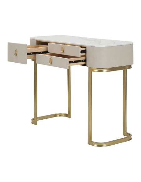 Console moderne Arrondie 3 tiroirs en Velours Blanc crème Métal Doré Bois de pin Blanc Effet marbre Beauty Mauro Ferretti - 4