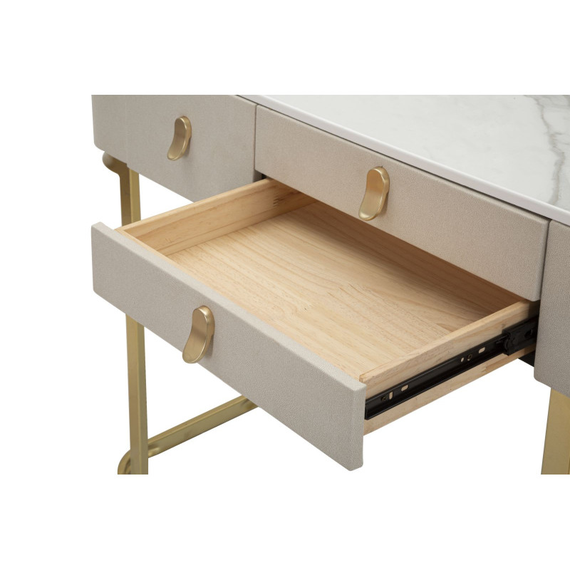 Console moderne Arrondie 3 tiroirs en Velours Blanc crème Métal Doré Bois de pin Blanc Effet marbre Beauty Mauro Ferretti - 5