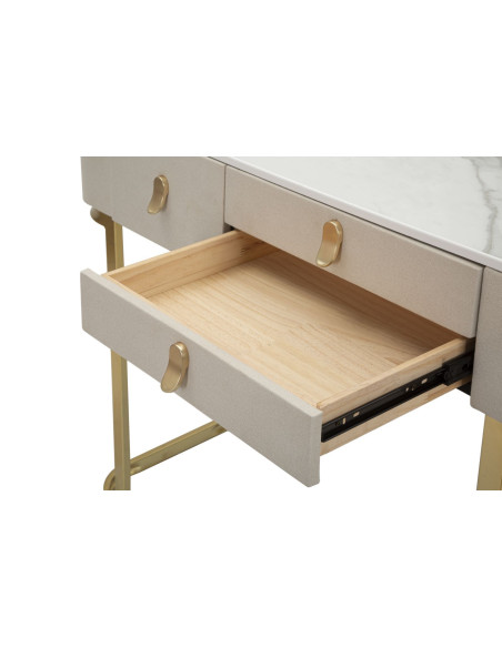 Console moderne Arrondie 3 tiroirs en Velours Blanc crème Métal Doré Bois de pin Blanc Effet marbre Beauty Mauro Ferretti - 5
