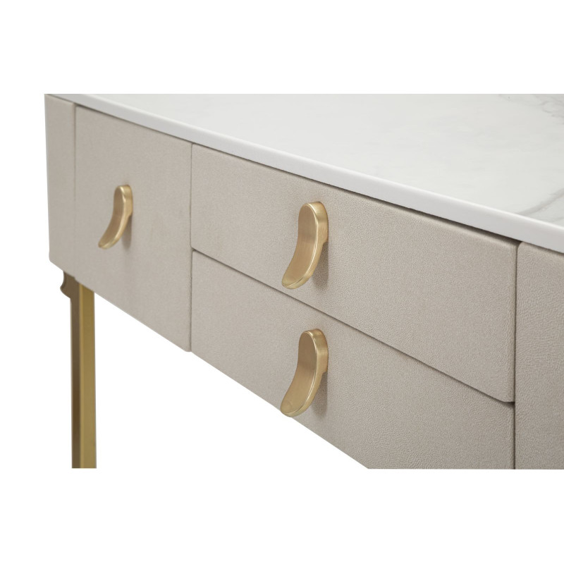 Console moderne Arrondie 3 tiroirs en Velours Blanc crème Métal Doré Bois de pin Blanc Effet marbre Beauty Mauro Ferretti - 7