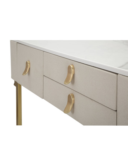 Console moderne Arrondie 3 tiroirs en Velours Blanc crème Métal Doré Bois de pin Blanc Effet marbre Beauty Mauro Ferretti - 7