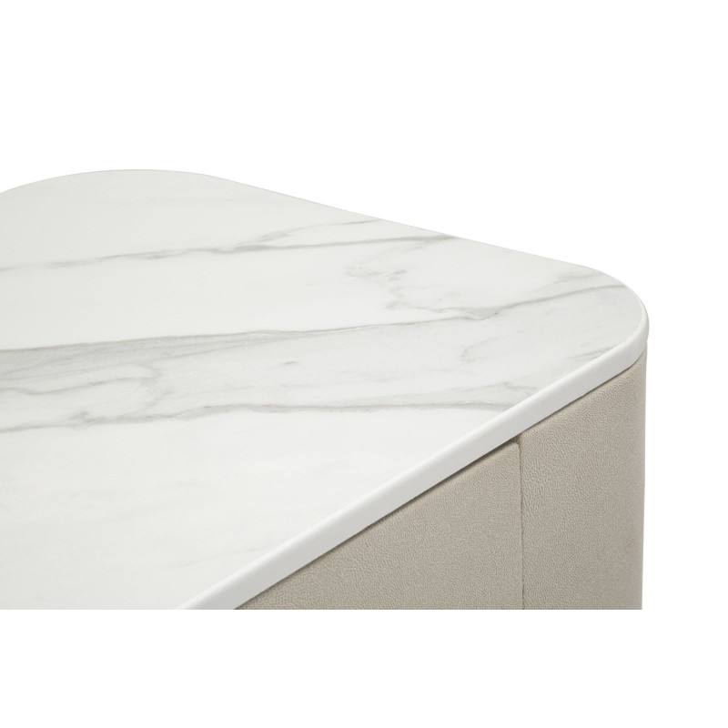 Console moderne Arrondie 3 tiroirs en Velours Blanc crème Métal Doré Bois de pin Blanc Effet marbre Beauty Mauro Ferretti - 8