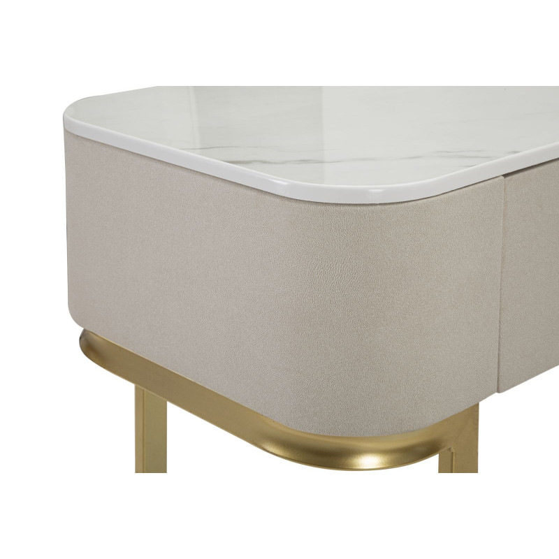 Console moderne Arrondie 3 tiroirs en Velours Blanc crème Métal Doré Bois de pin Blanc Effet marbre Beauty Mauro Ferretti - 9