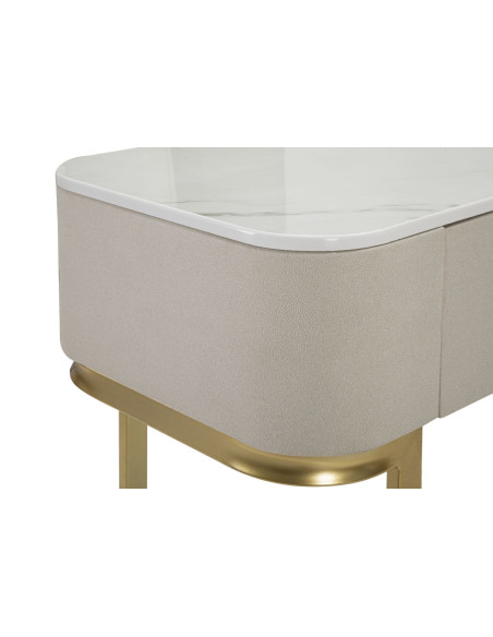 Console moderne Arrondie 3 tiroirs en Velours Blanc crème Métal Doré Bois de pin Blanc Effet marbre Beauty Mauro Ferretti - 9