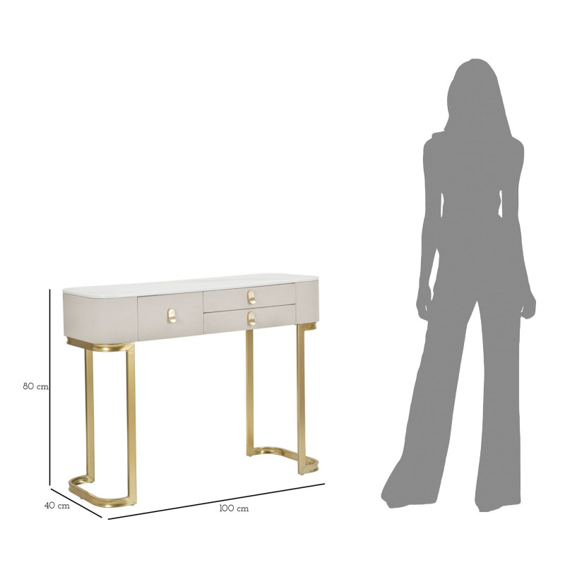 Console moderne Arrondie 3 tiroirs en Velours Blanc crème Métal Doré Bois de pin Blanc Effet marbre Beauty Mauro Ferretti - 10