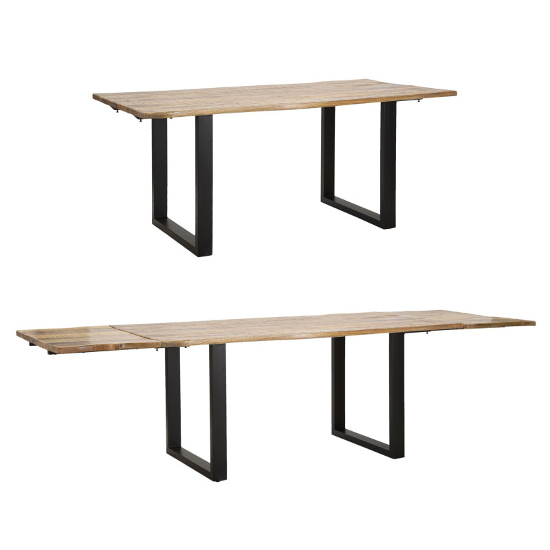 Table à manger extensible moderne Rectangulaire 12 personnes en Bois de manguier Marron Métal Noir Edge 
