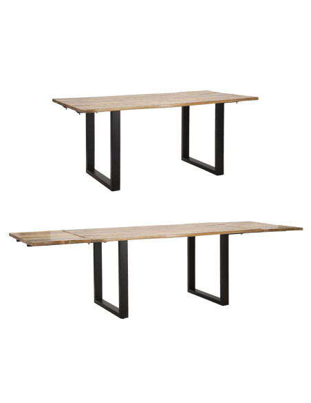 Table à manger extensible moderne Rectangulaire 12 personnes en Bois de manguier Marron Métal Noir Edge 