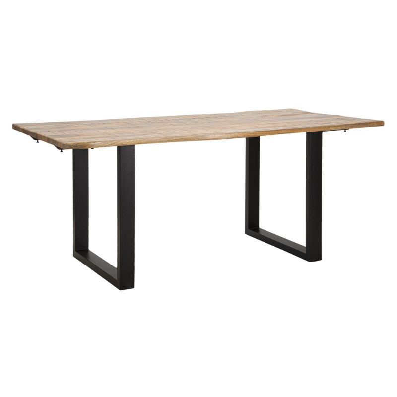 Table à manger extensible moderne Rectangulaire 12 personnes en Bois de manguier Marron Métal Noir Edge 