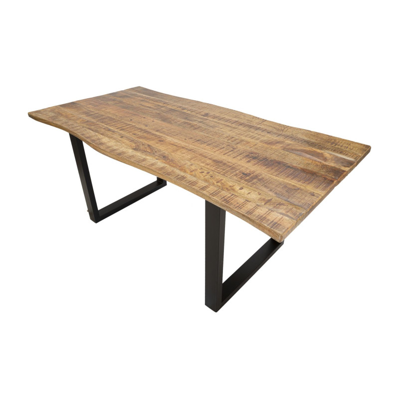 Table à manger extensible moderne Rectangulaire 12 personnes en Bois de manguier Marron Métal Noir Edge 