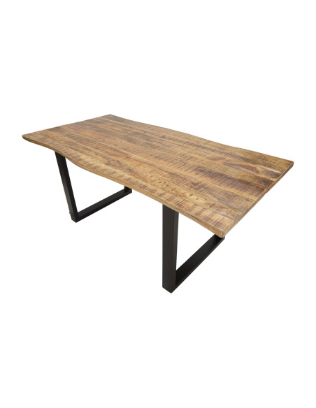 Table à manger extensible moderne Rectangulaire 12 personnes en Bois de manguier Marron Métal Noir Edge 
