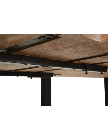 Table à manger extensible moderne Rectangulaire 12 personnes en Bois de manguier Marron Métal Noir Edge 