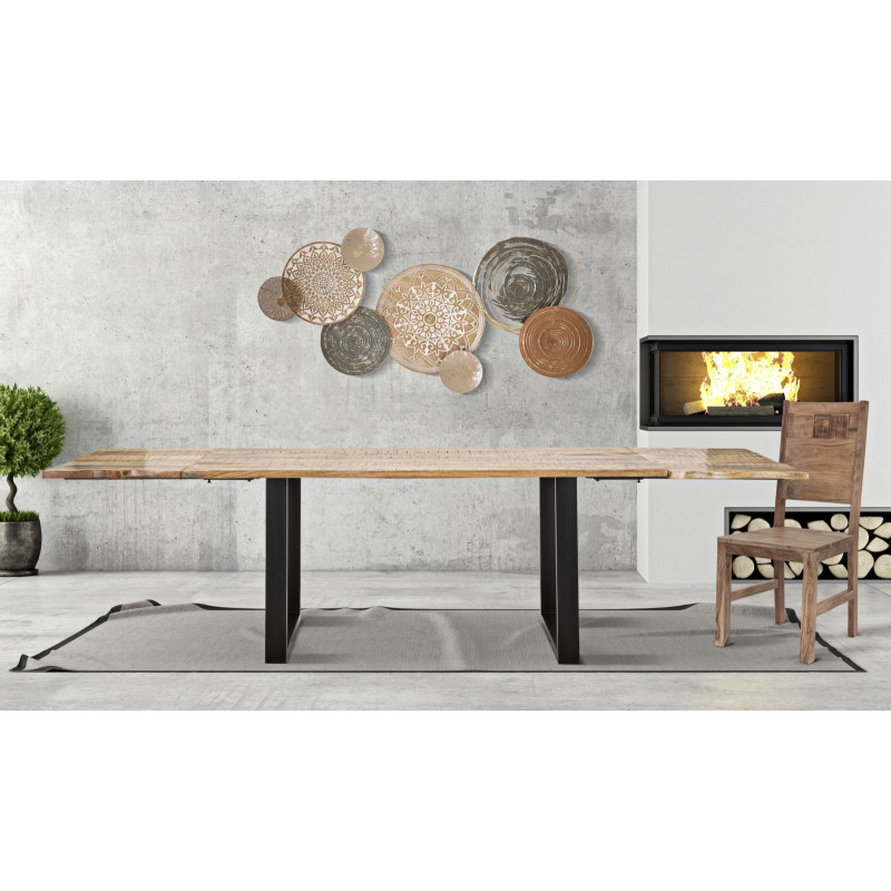 Table à manger extensible moderne Rectangulaire 12 personnes en Bois de manguier Marron Métal Noir Edge 