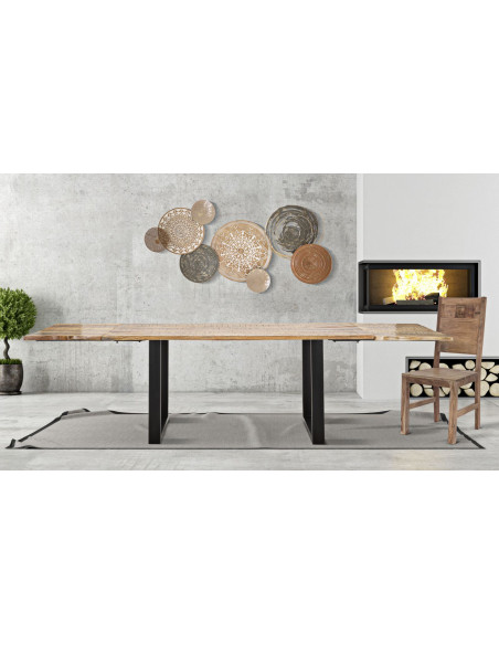 Table à manger extensible moderne Rectangulaire 12 personnes en Bois de manguier Marron Métal Noir Edge 