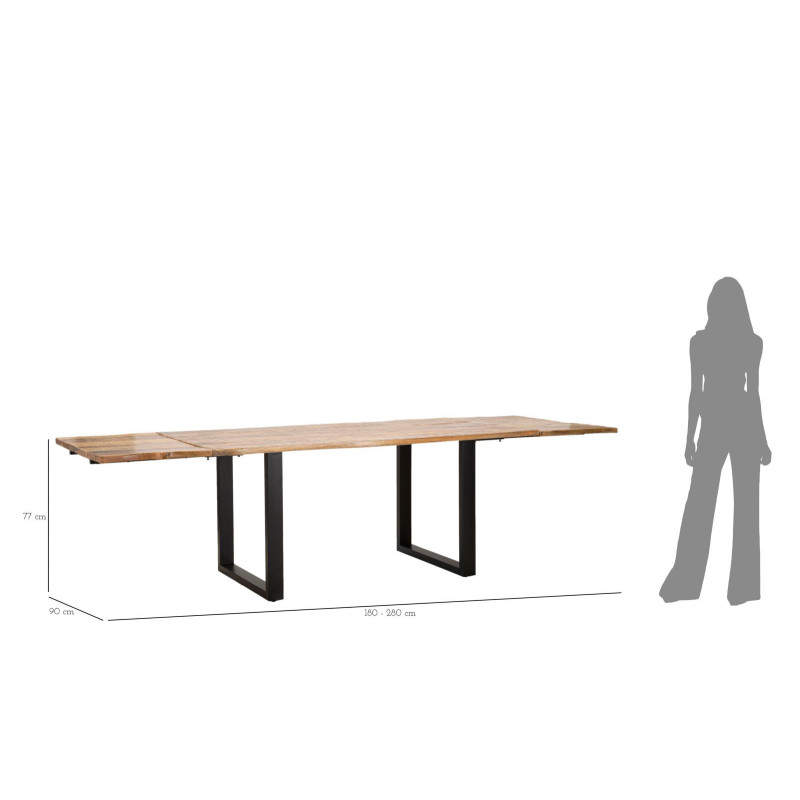 Table à manger extensible moderne Rectangulaire 12 personnes en Bois de manguier Marron Métal Noir Edge 