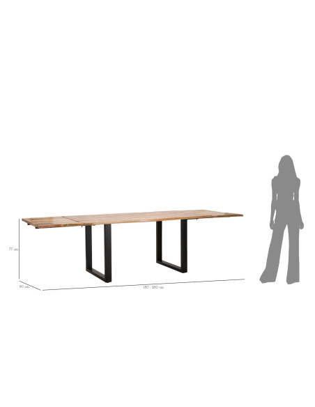 Table à manger extensible moderne Rectangulaire 12 personnes en Bois de manguier Marron Métal Noir Edge 