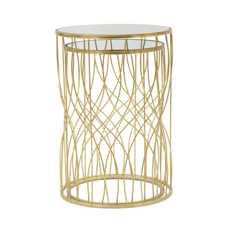 Table d'appoint moderne Ronde en Métal Doré Miroir Ligne (Lot de 2) 