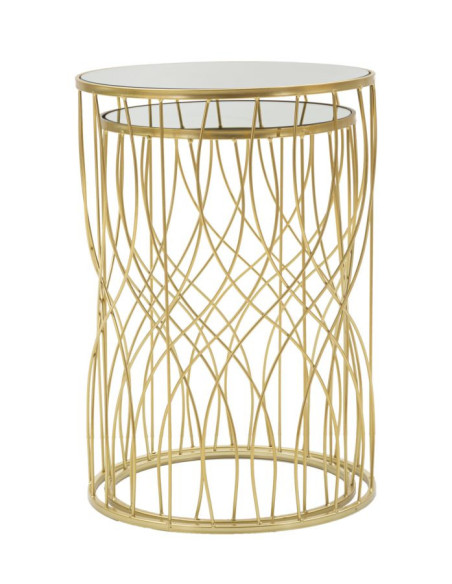 Table d'appoint moderne Ronde en Métal Doré Miroir Ligne (Lot de 2) 