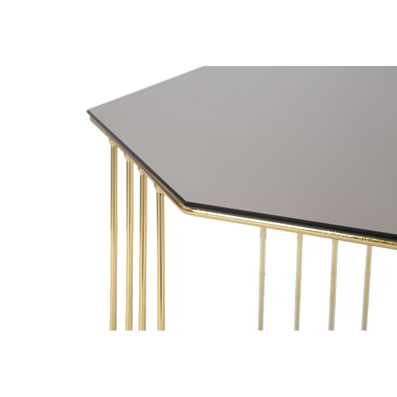 Table basse moderne Octogonale en Métal Doré Miroir Bronze Octagon 