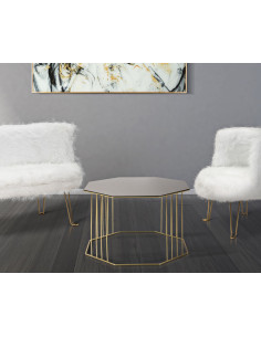 Table basse moderne Octogonale en Métal Doré Miroir Bronze Octagon - 1 2