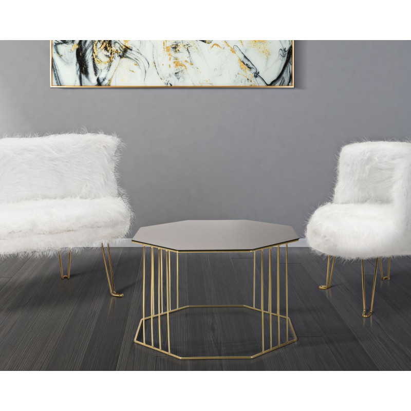 Table basse moderne Octogonale en Métal Doré Miroir Bronze Octagon 