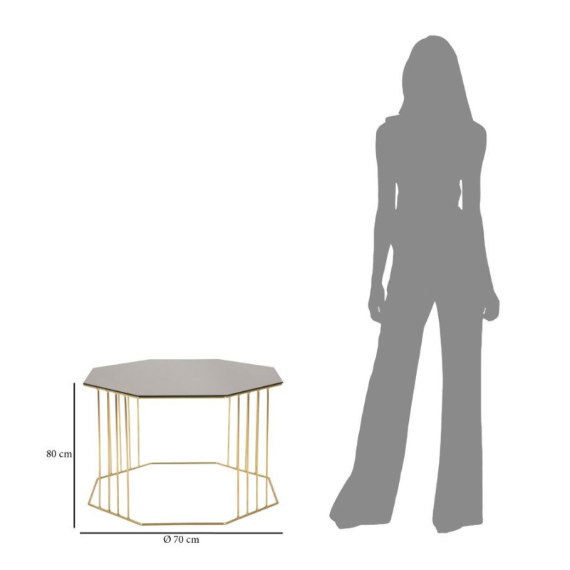 Table basse moderne Octogonale en Métal Doré Miroir Bronze Octagon 