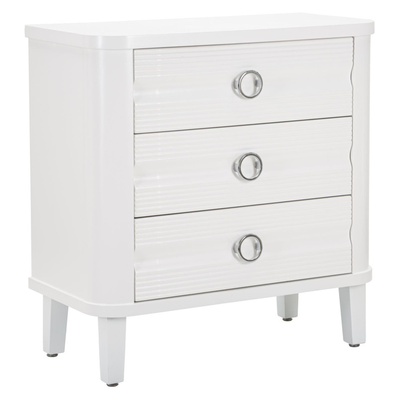 Commode moderne 3 tiroirs en Bois de sapin Blanc Métal Argenté Shine 